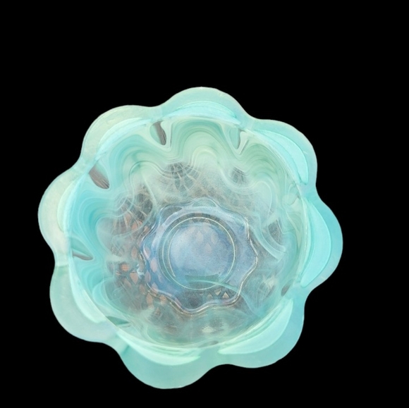 Gorgeous Turquoise ECOGLASS Recycled Art Glass Votive | White Swirl | Made in Sp - Picture 4 of 6